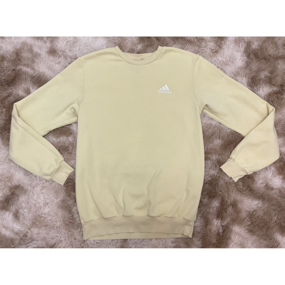 Adidas Mens Pale Yellow Crewneck Sweatshirt Embroidered Logo HL2285 Size M